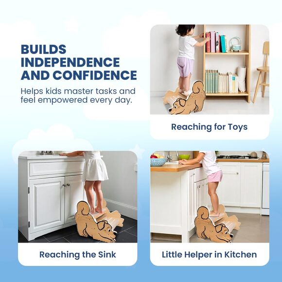 NWT Motherly Haven Wooden Step Stool for Toddlers & Kids, 2-Step Dog Design, - Picture 6 of 7